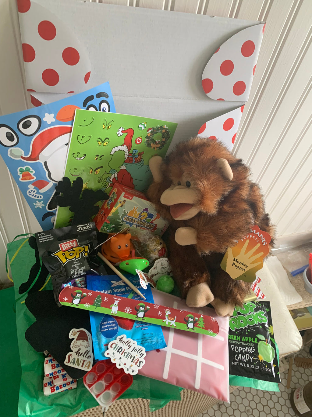 Curated Folkmanis® Puppet Gift Box | Monkey Wristlet | Christmas Gift Box for Kids (Ages 3+): Holiday Surprise Set