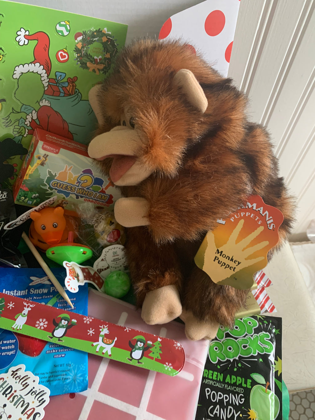 Curated Folkmanis® Puppet Gift Box | Monkey Wristlet | Christmas Gift Box for Kids (Ages 3+): Holiday Surprise Set