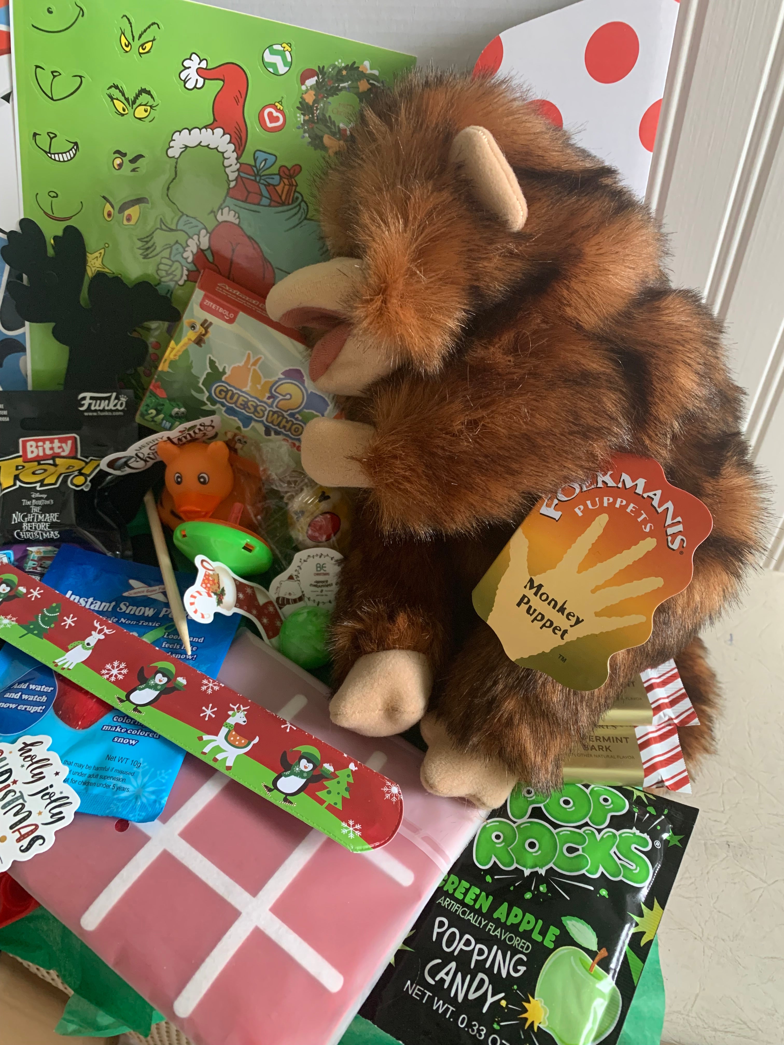 Curated Folkmanis® Puppet Gift Box | Monkey Wristlet | Christmas Gift Box for Kids (Ages 3+): Holiday Surprise Set