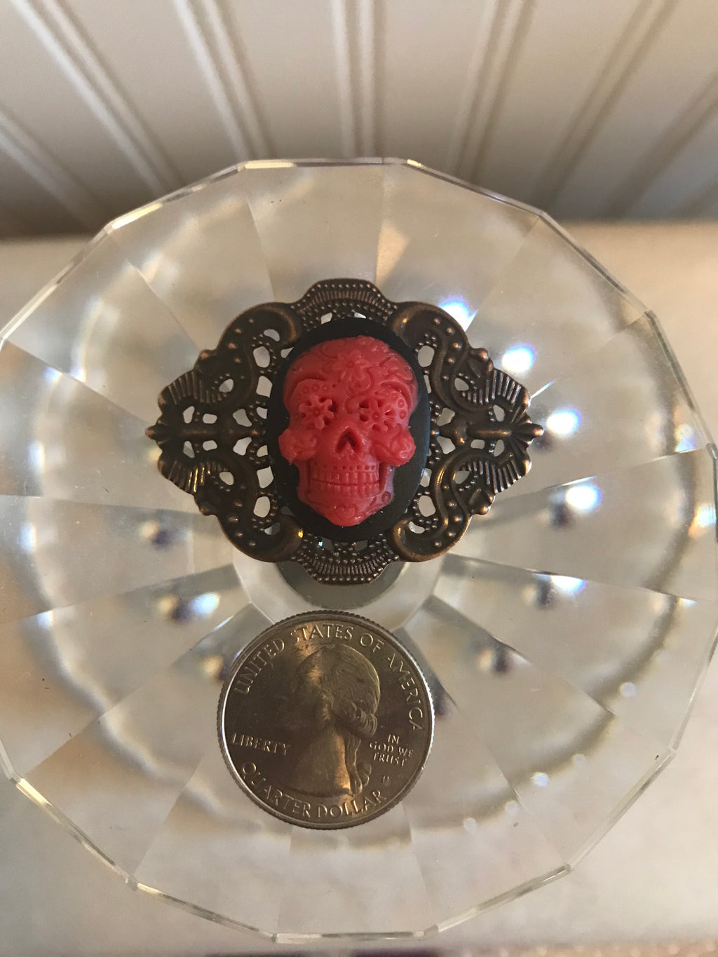 Magnet | Cameo Filigree | Sugar Skull - Red